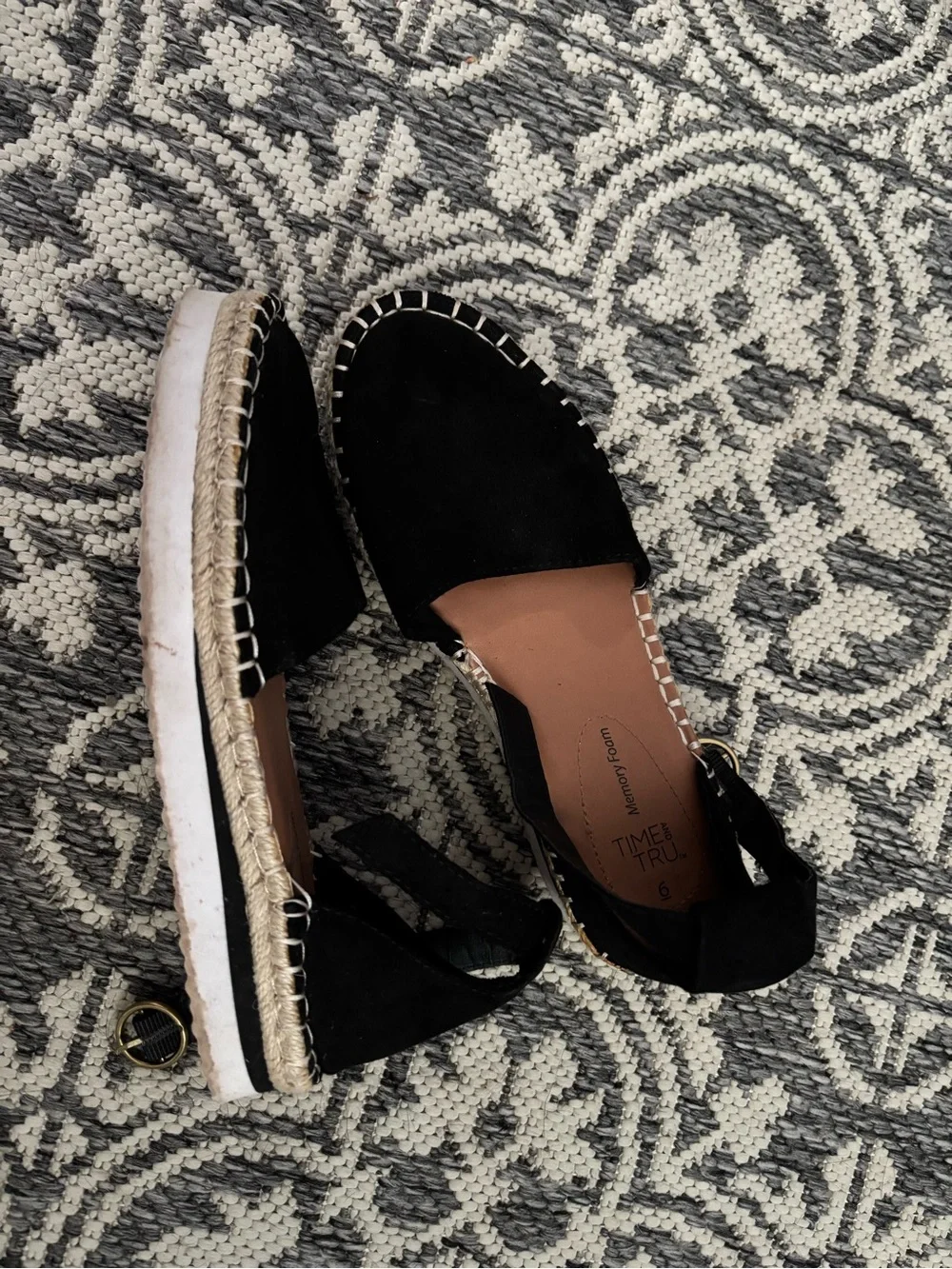 Time and Tru Black Suede Espadrille Slingbacks